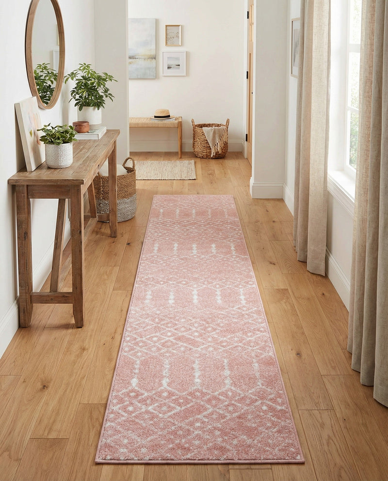 Marrakesh Lattice Collection Area Rug - Casablanca (Rose Pink) Runner Rose Pink  lifestyle 75