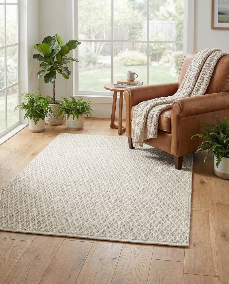 Trellis Wool Collection Area Rug - Cobbles Rectangle Ivory  lifestyle 32