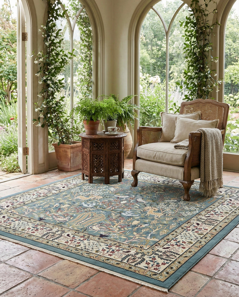 Persian Elegance Collection Area Rug -  Kerman (Blue) Square Blue  lifestyle 44