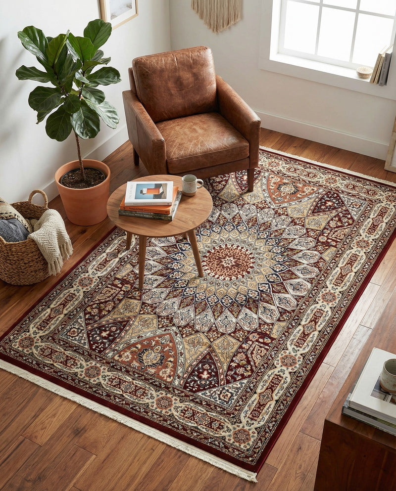 Persian Elegance Collection Area Rug -  Hamedan (Burgundy) Rectangle Burgundy  lifestyle 7