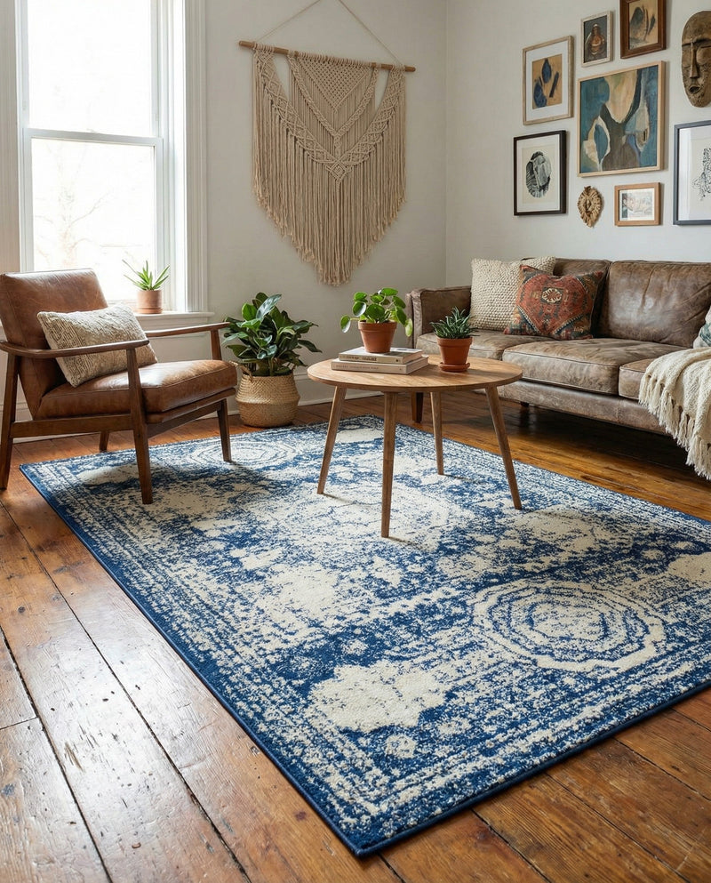 Dover Terrace Collection Area Rug -  Lagoon (Ivory and Blue) Rectangle Ivory and Blue  lifestyle 12