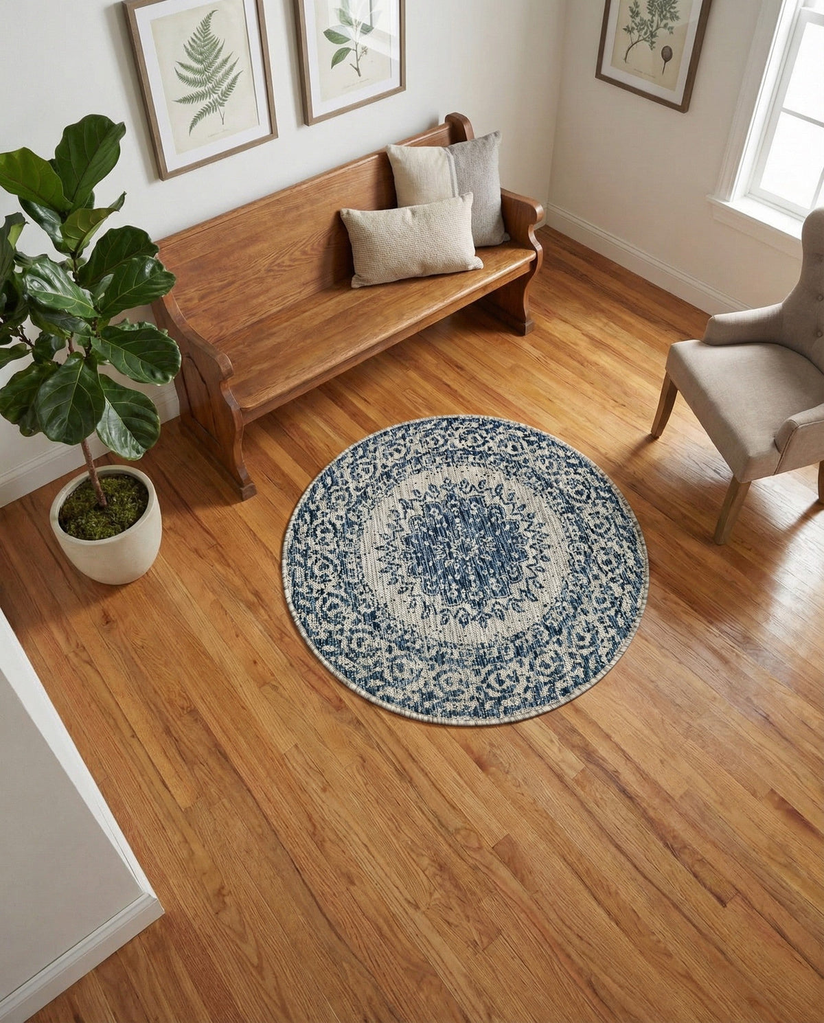 Patio Heritage Collection Area Rug -  Lafayette (Blue) Round Blue  lifestyle 90