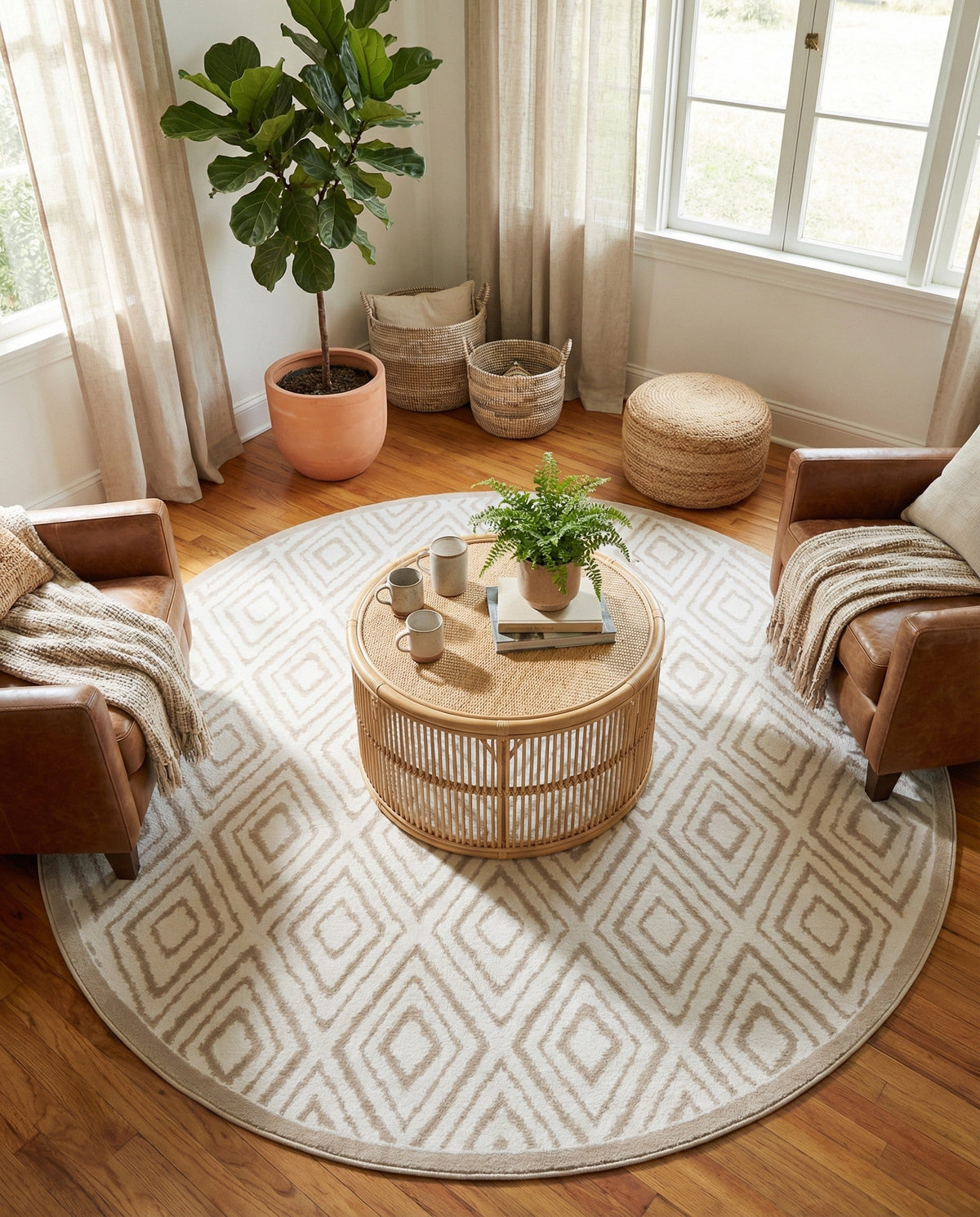 Sanctuary Retreat Collection Area Rug -  Oasis Round Snow White  lifestyle 134