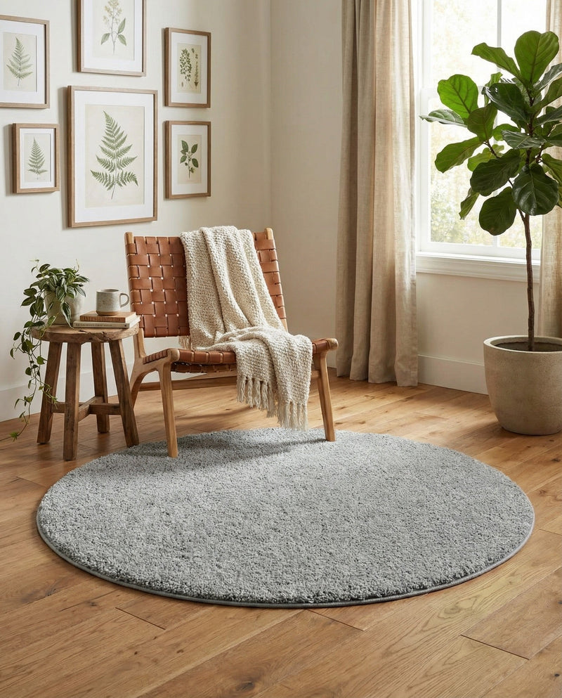 Cozy Comfort Shag Collection Area Rug - Haven (Cloud Gray) Round Cloud Gray  lifestyle 72