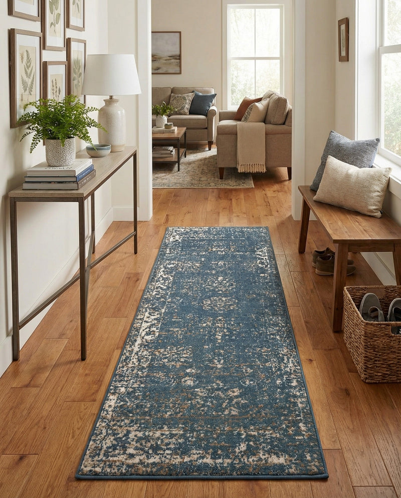 Riviera Elegance Collection Area Rug - Antibes (Blue) Runner Blue  lifestyle 73