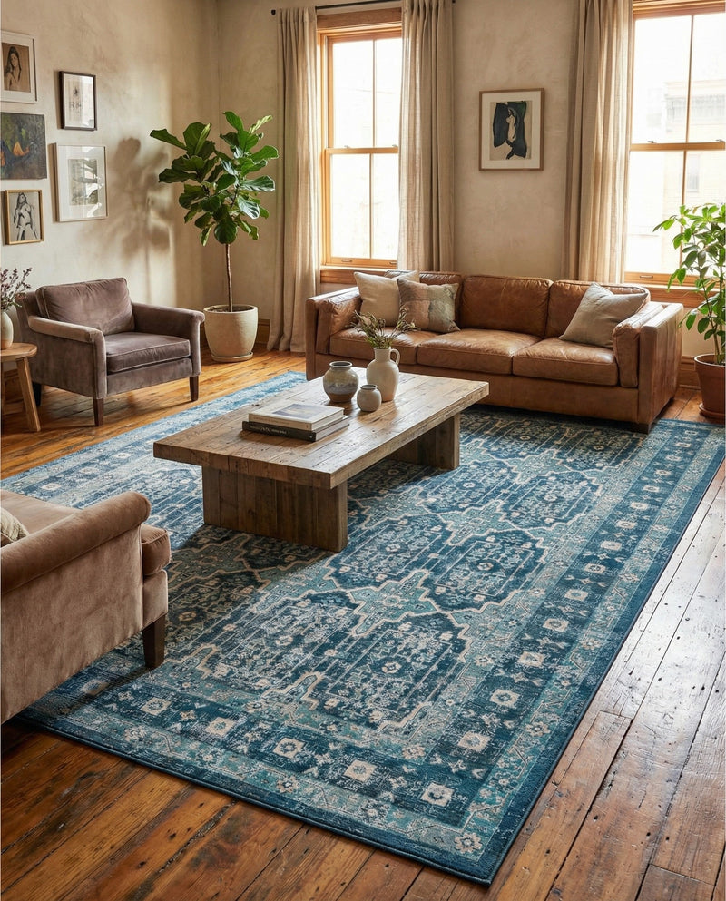 Geneva Terrace Collection Area Rug -  Nyon Rectangle Blue  lifestyle 14