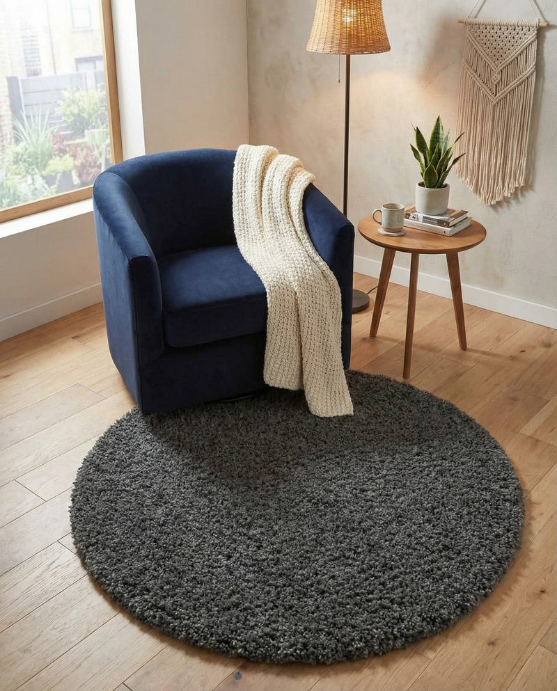 Plush Oasis Collection Area Rug - Serenity (Graphite Gray) Round Graphite Gray  lifestyle 60
