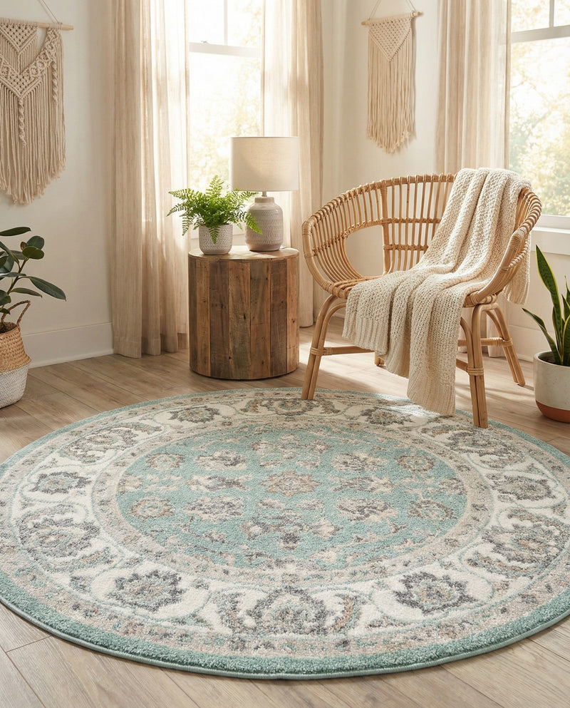 Adriana Terrace Collection Area Rug -  Positano (Aqua) Round Aqua  lifestyle 54