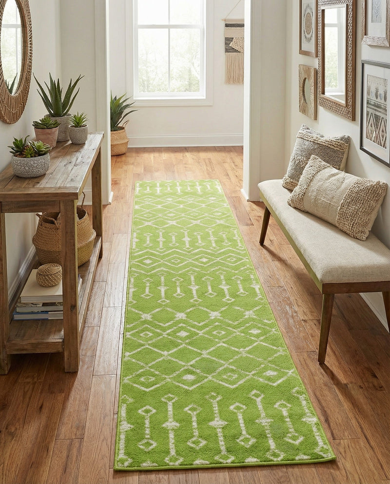 Marrakech Lattice Collection Area Rug - Medina (Green) Runner Green  lifestyle 40