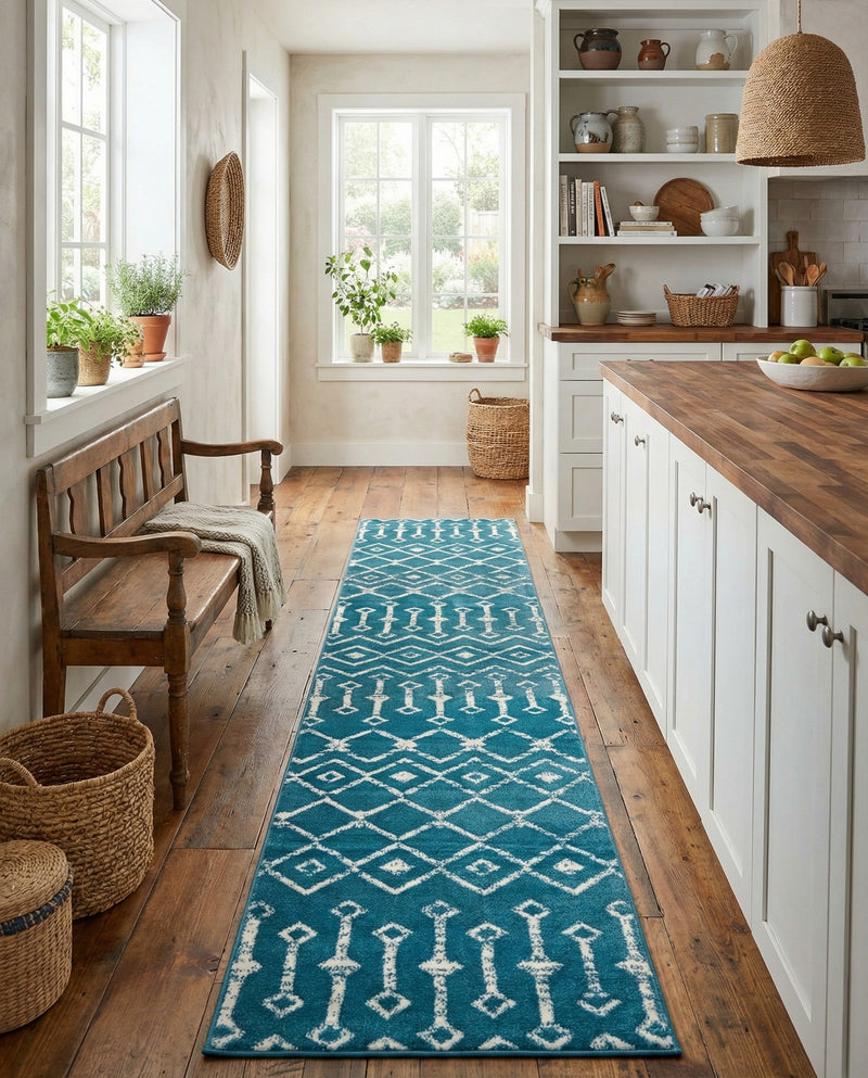Marrakech Lattice Collection Area Rug - Medina (Blue) Runner Blue  lifestyle 44