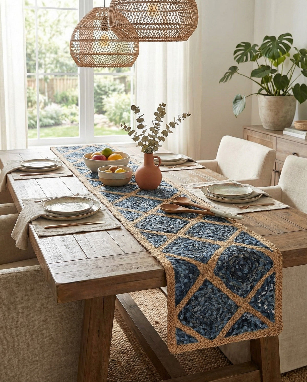 Woven Seaside Jute Collection Area Rug - Marina Table Runner Blue  lifestyle 126