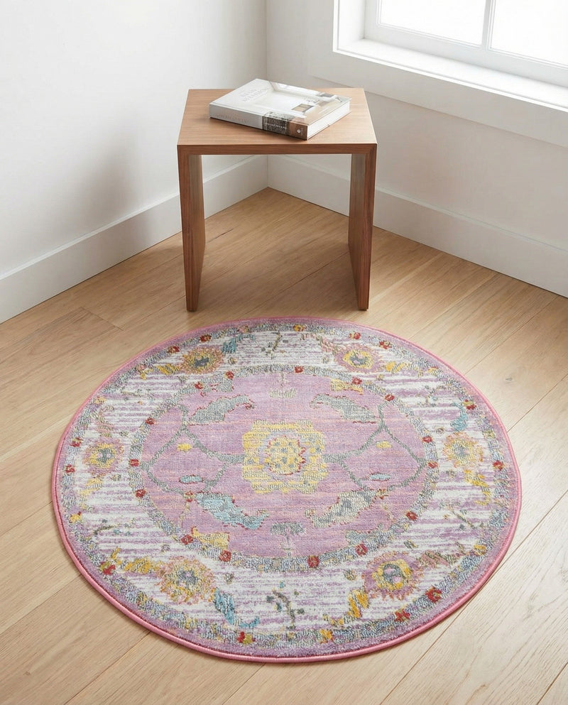 Arcadia Rugs Collection Area Rug - Eden (Pink) Round Pink  lifestyle 80