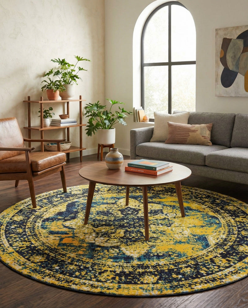 Riviera Elegance Collection Area Rug -  Menton (Navy Blue) Round Navy Blue  lifestyle 55