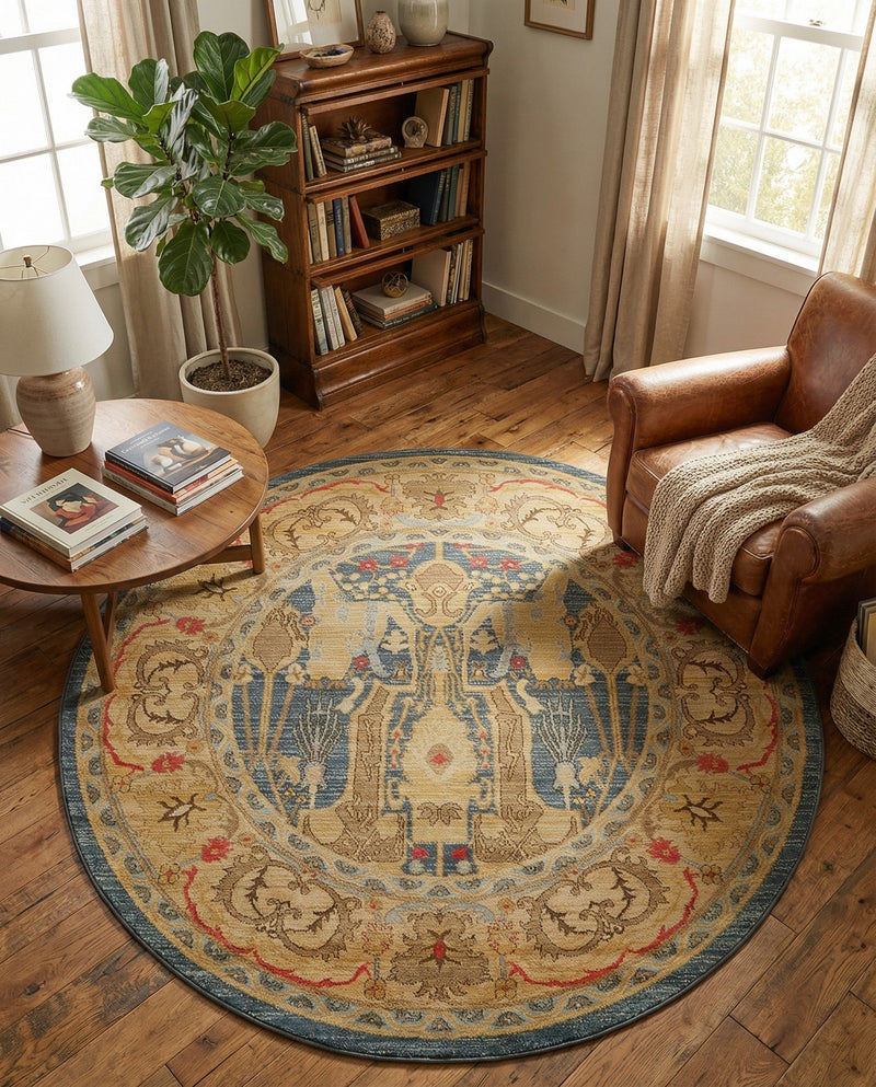 Persian Elegance Collection Area Rug -  Khorramabad Round Navy Blue  lifestyle 37