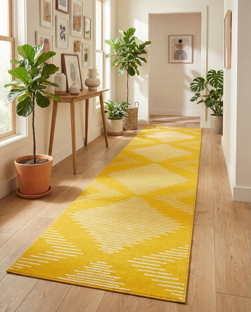 Seychelles Stripes Collection Area Rug - Mahe (Yellow) Runner Yellow  lifestyle 45