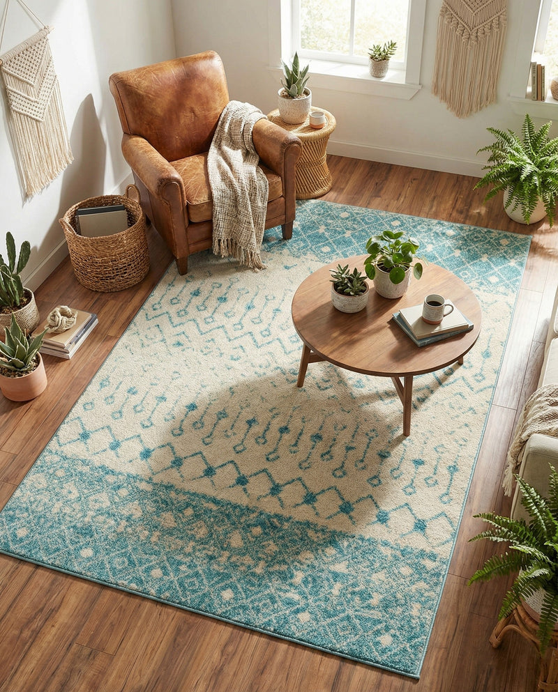 Mediterranean Lattice Collection Area Rug -  Casablanca (Ivory Blue) Rectangle Ivory Blue  lifestyle 16