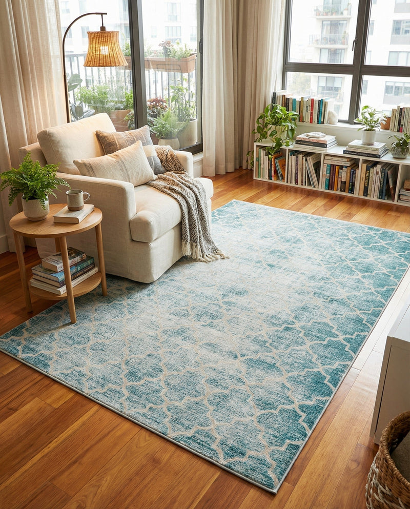 Metro Heights Collection Area Rug -  Midtown Rectangle Teal  lifestyle 5