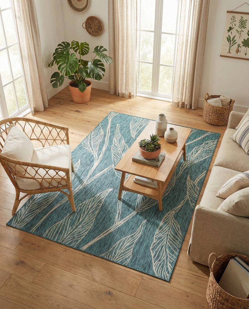 Seaside Blooms Collection Area Rug -  Evergreen (Teal) Rectangle Teal  lifestyle 16