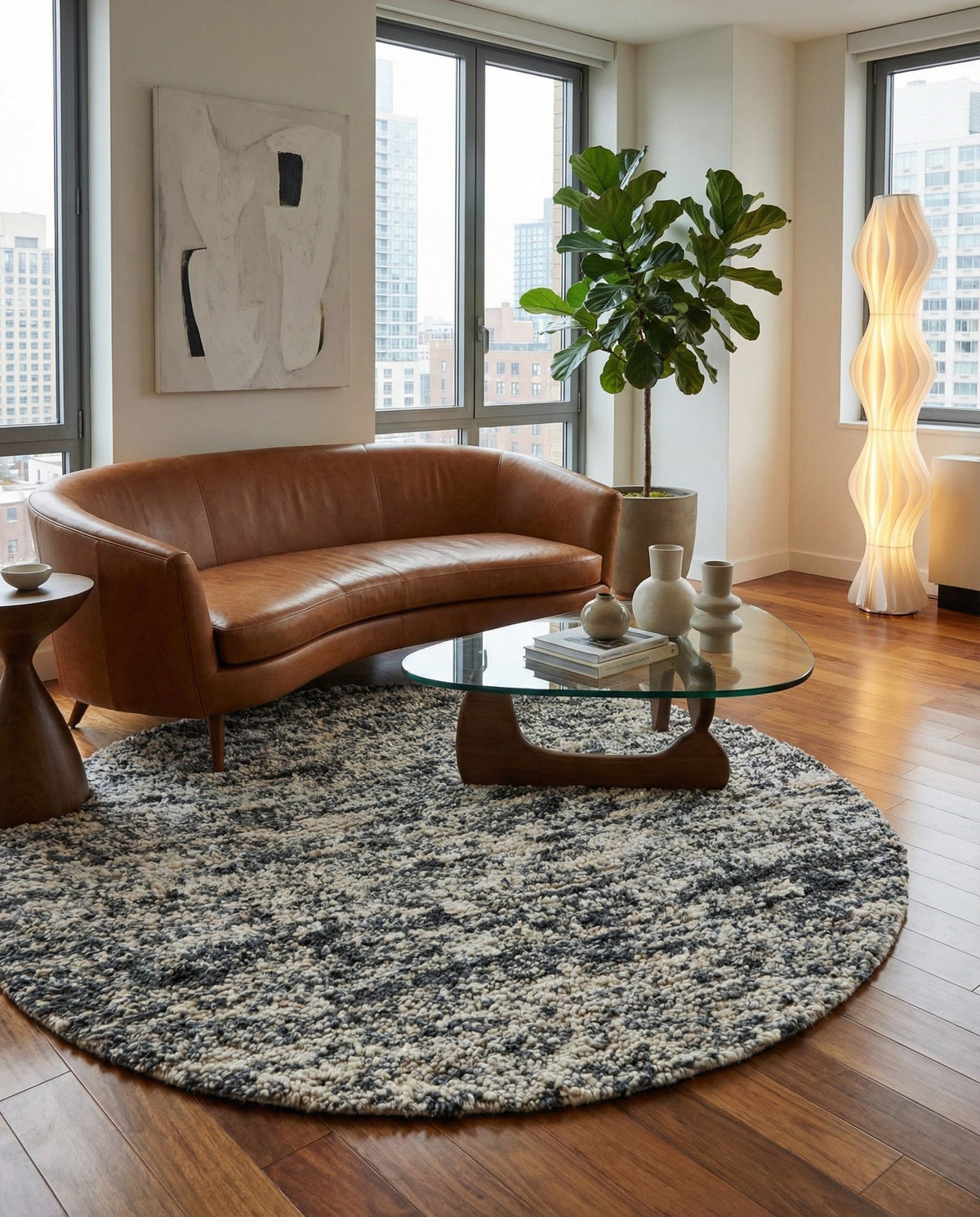 Wellington Luxe Shag Collection Area Rug - Kapiti Round Salt and Pepper  lifestyle 135