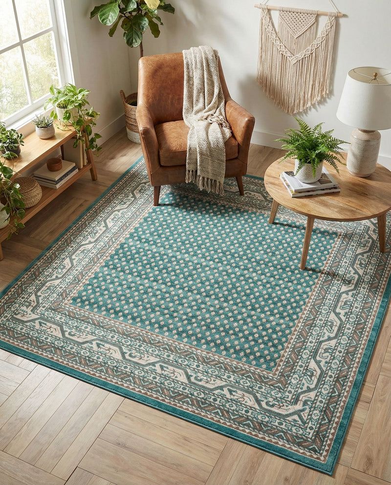 Soho Elegance Collection Area Rug -  Mercer (Turquoise) Square Turquoise  lifestyle 58