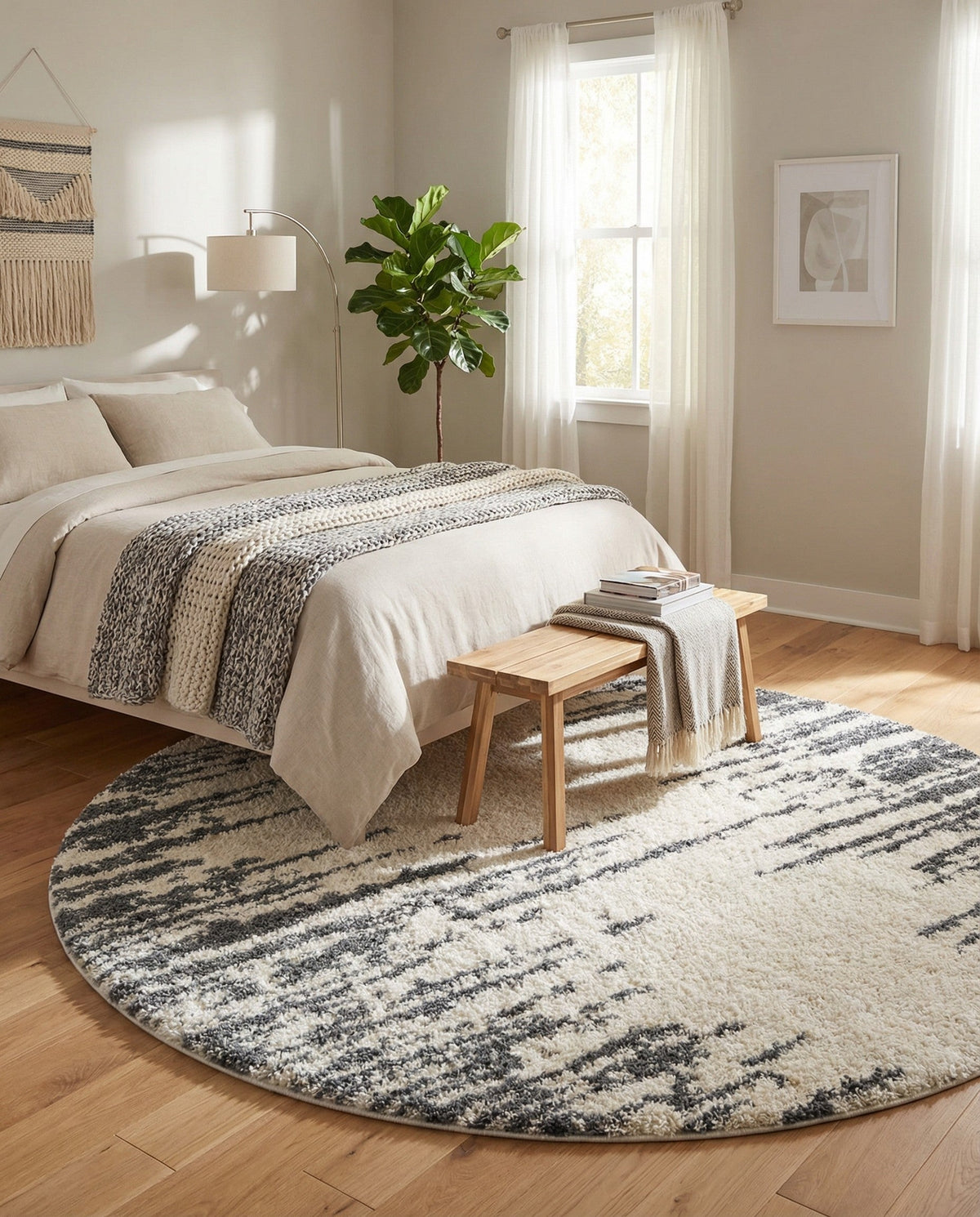 Tranquil Tides Shag Collection Area Rug - Marina Round White  lifestyle 200