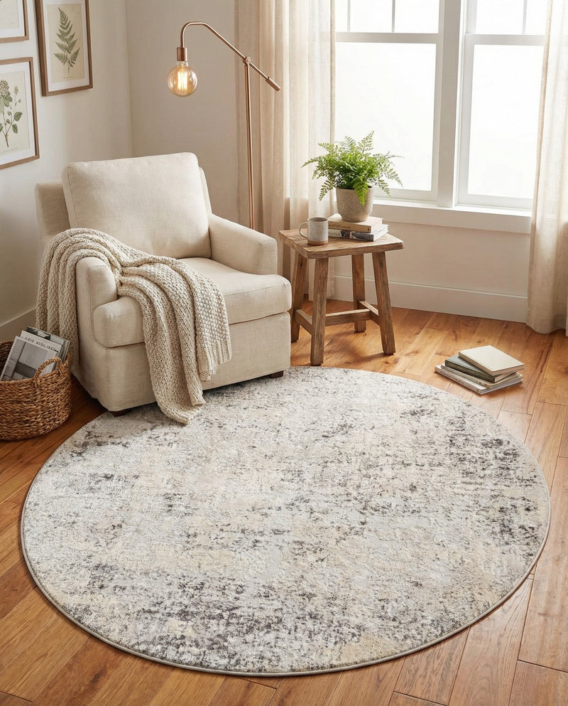 Aegean Elegance Collection Area Rug -  Paros Round Gray  lifestyle 75