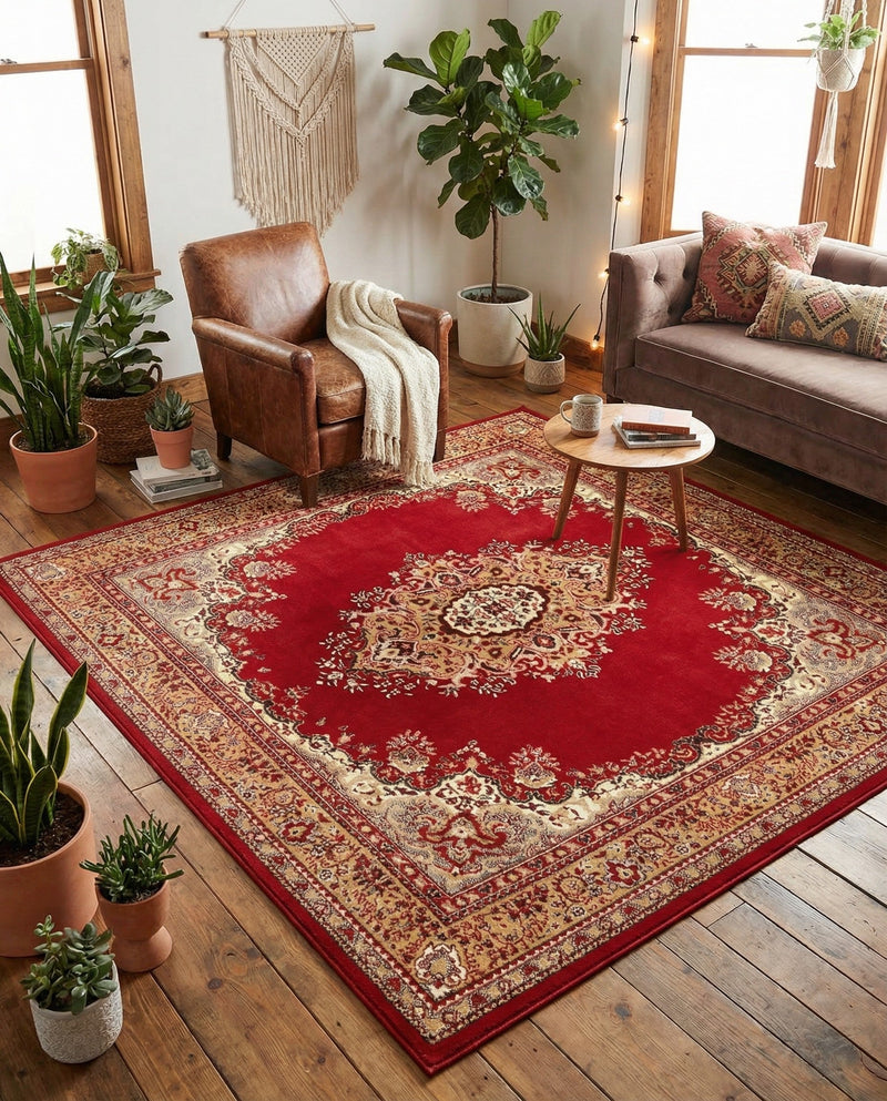 Tabriz Tapestry Collection Area Rug - Azerbaijan (Burgundy) Square Burgundy  lifestyle 33