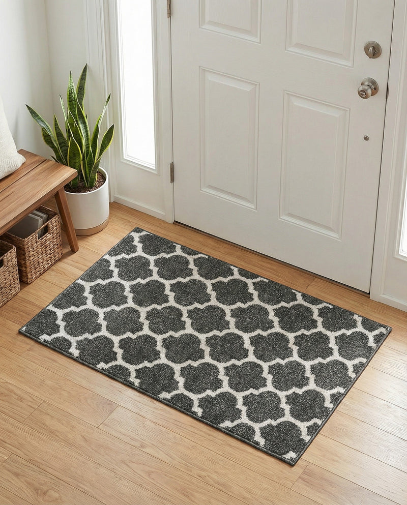 Lattice Gardens Collection Area Rug -  Bloomfield (Black) Rectangle Black  lifestyle 12
