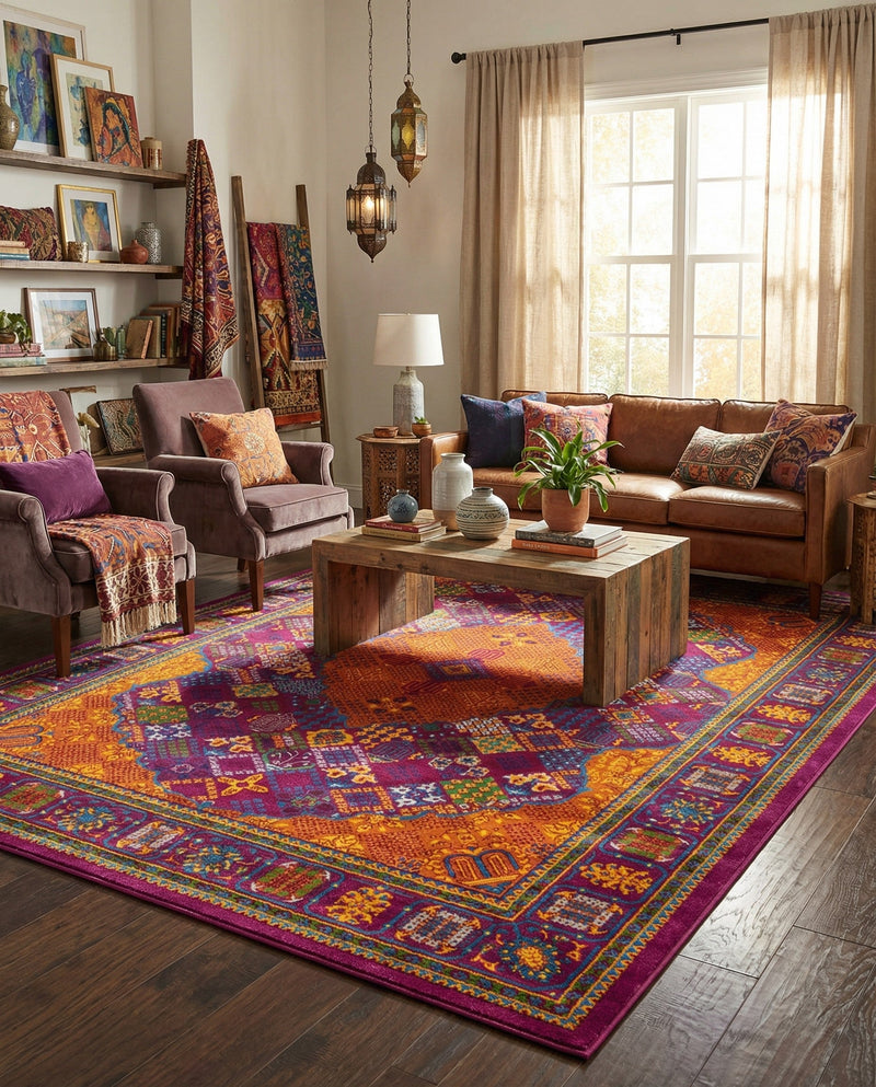 Caribbean Cove Collection Area Rug -  Mustique Rectangle Fuchsia  lifestyle 22