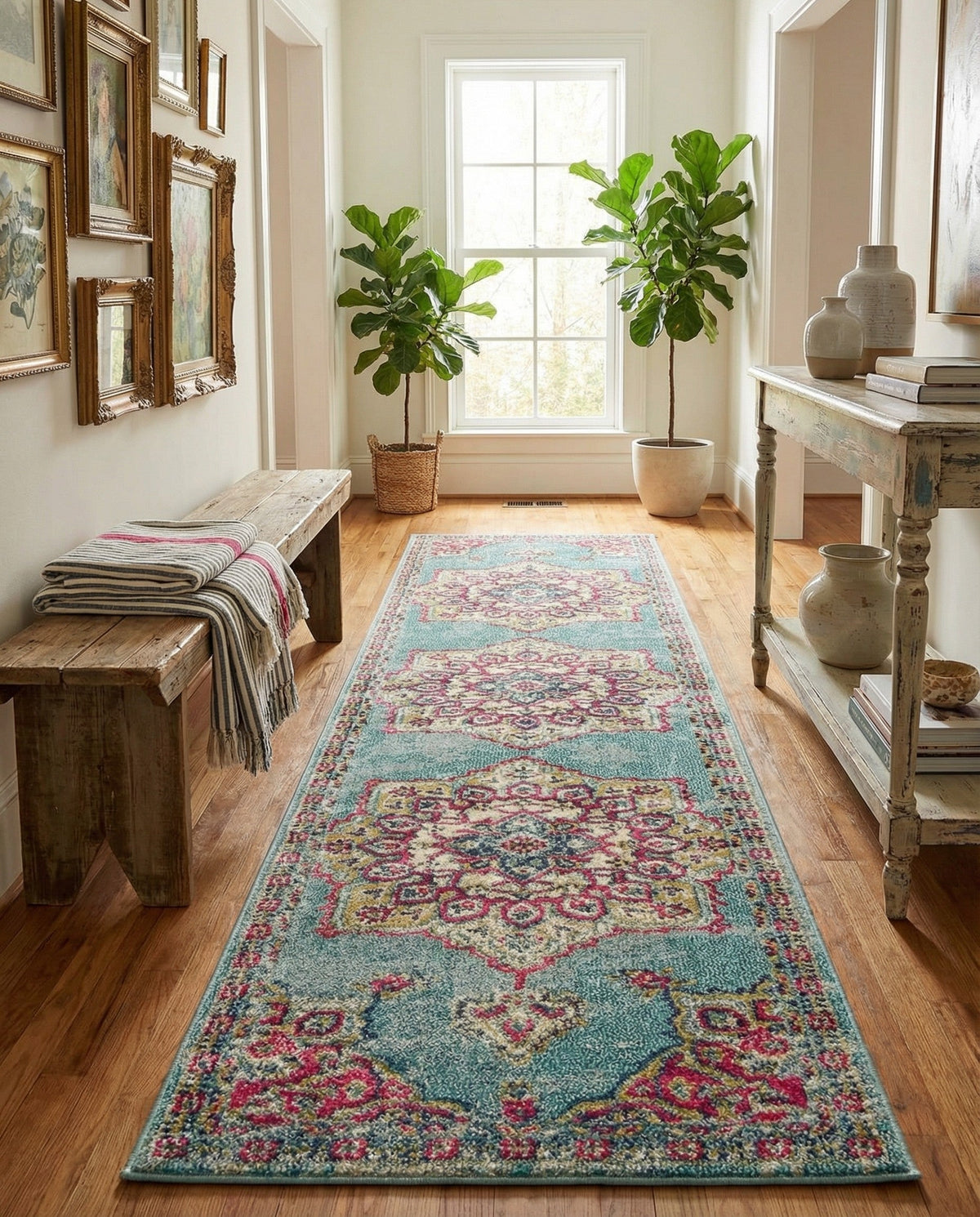 Chateau Elegance Collection Area Rug -  Riviera Runner Light Blue  lifestyle 70