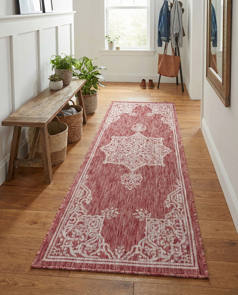 Patio Heritage Collection Area Rug -  Charleston (Rust Red) Runner Rust Red  lifestyle 50