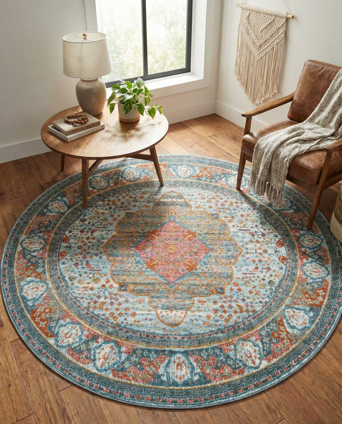 Caribbean Breeze Collection Area Rug -  Floriana Round Light Blue  lifestyle 95