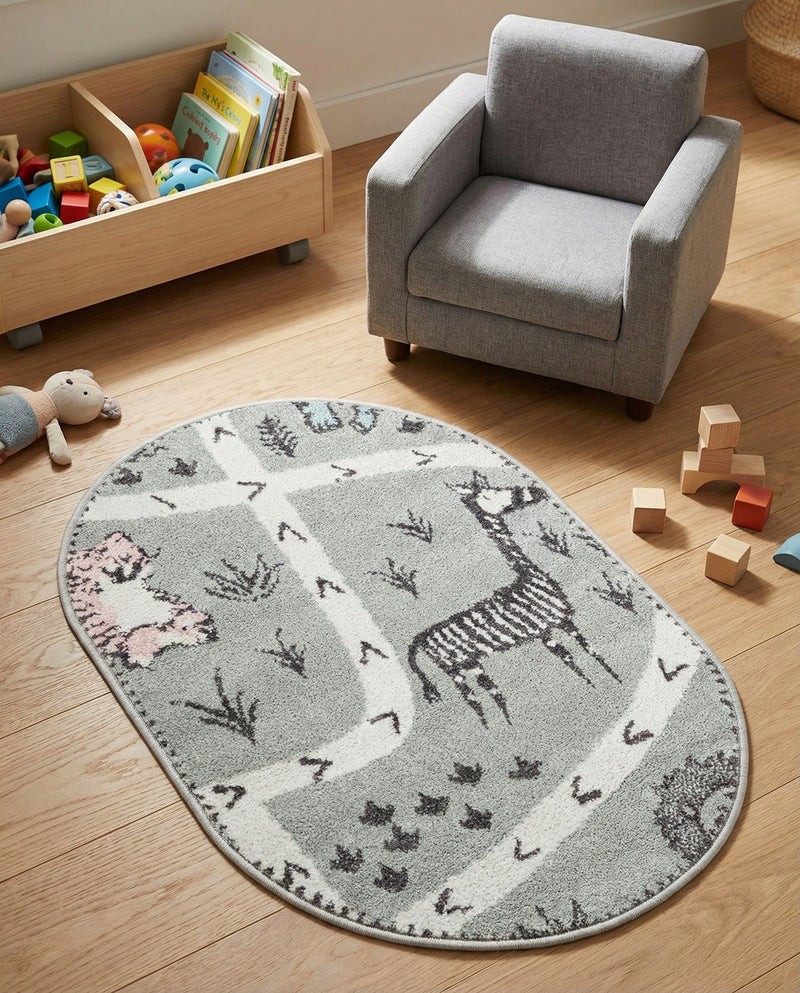 Wonder Tykes Collection Area Rug -  Enigma Oval Gray  lifestyle 62