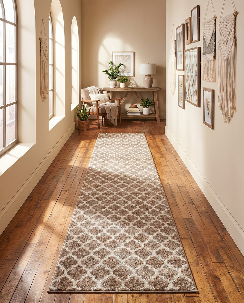 Lattice Gardens Collection Area Rug -  Bloomfield (Light Brown) Runner Light Brown  lifestyle 68
