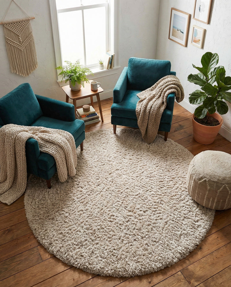 Eternal Plush Oasis Collection Area Rug -  Tranquility (Linen) Round Linen  lifestyle 69