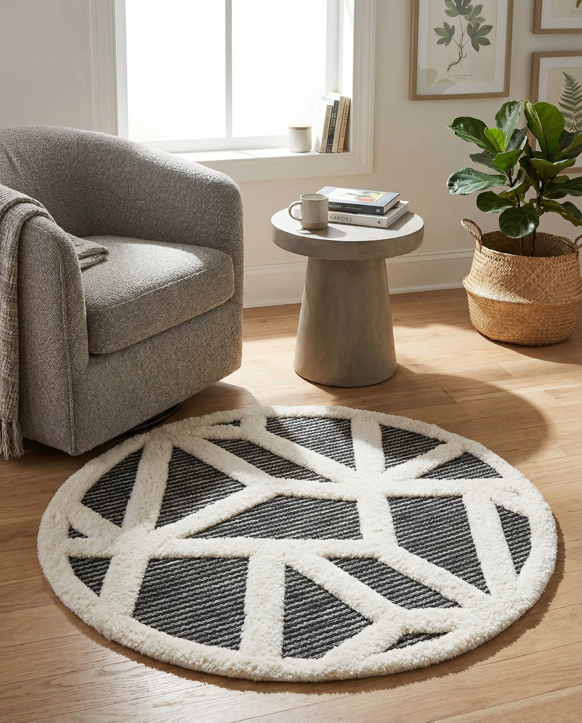 Monochrome Collection Area Rug -  Onyx Round Gray  lifestyle 139