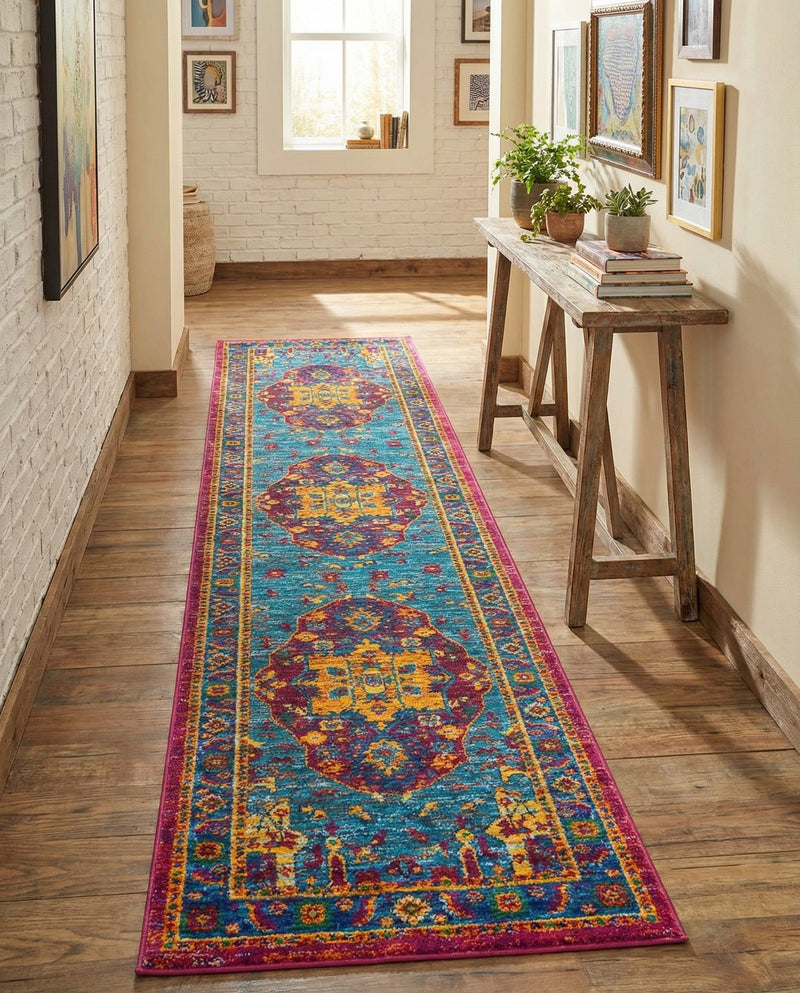 Caribbean Cove Collection Area Rug -  Canouan Runner Pink Blue  lifestyle 39