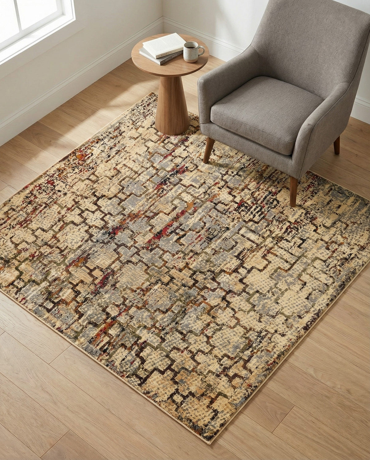 Neptune Elegance Collection Area Rug -  Proteus Square Beige Cream  lifestyle 153