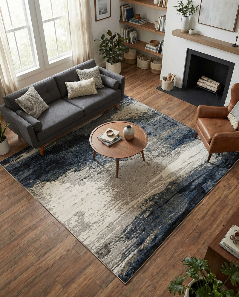 Copenhagen Edge Collection Area Rug - Nyhavn Rectangle Blue  lifestyle 57
