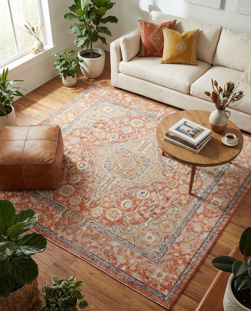 Seville Stripes Collection Area Rug - Cadiz (Brick Red) Square Brick Red  lifestyle 70