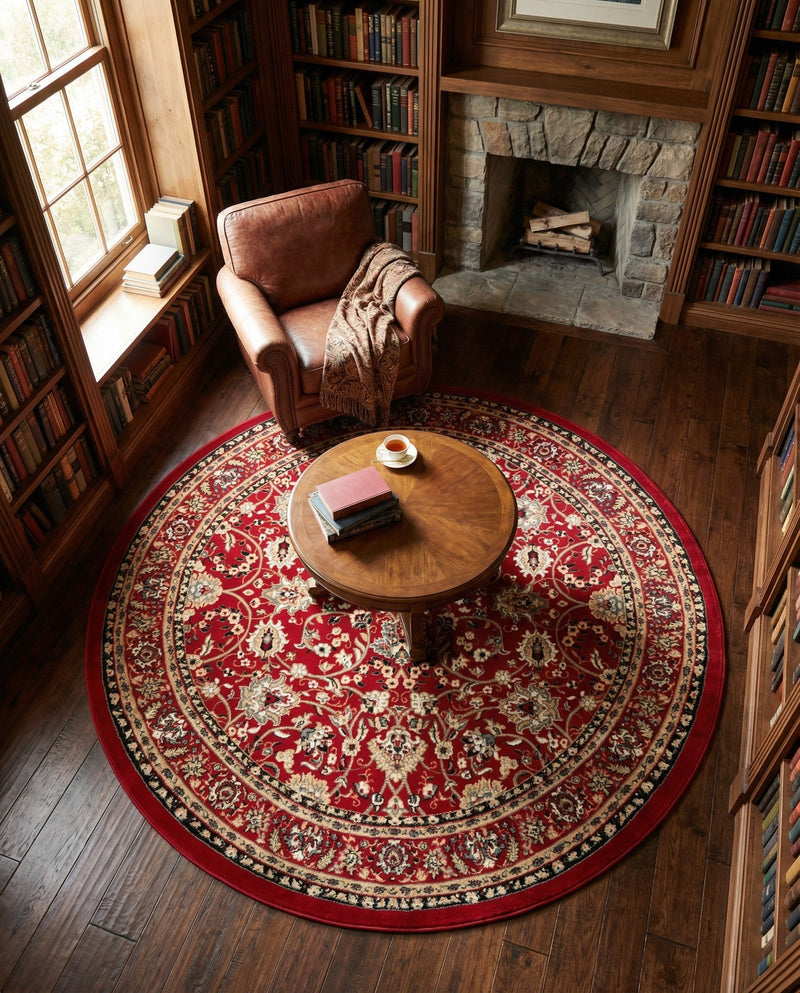 Isfahan Elegance Collection Area Rug - Naghsh-e Jahan (Red) Round Red  lifestyle 51