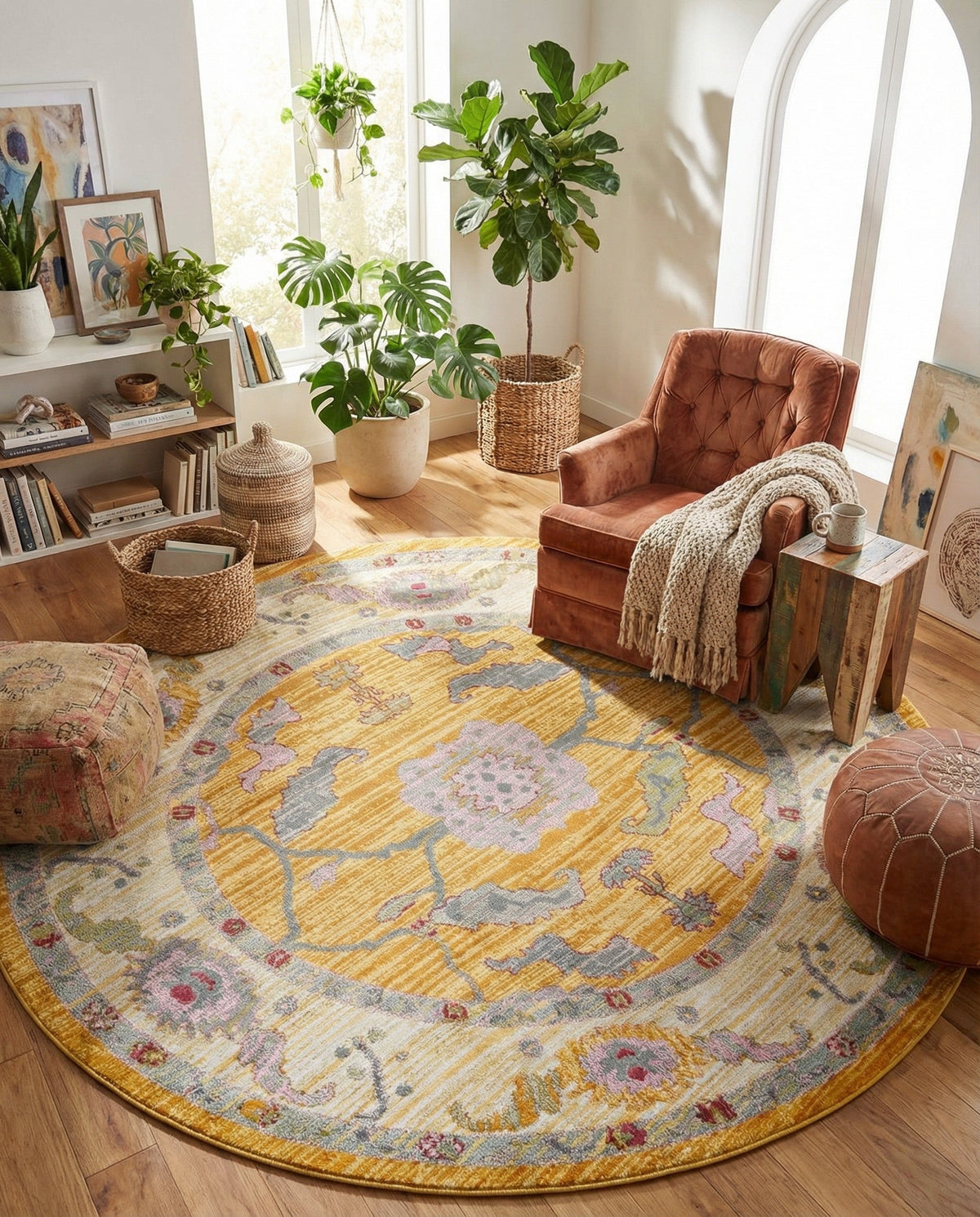 Arcadia Rugs Collection Area Rug - Eden (Yellow) Round Yellow  lifestyle 97