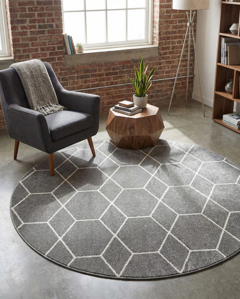 Trellis Mosaic Collection Area Rug - Arborville (Light Gray) Round Light Gray  lifestyle 71