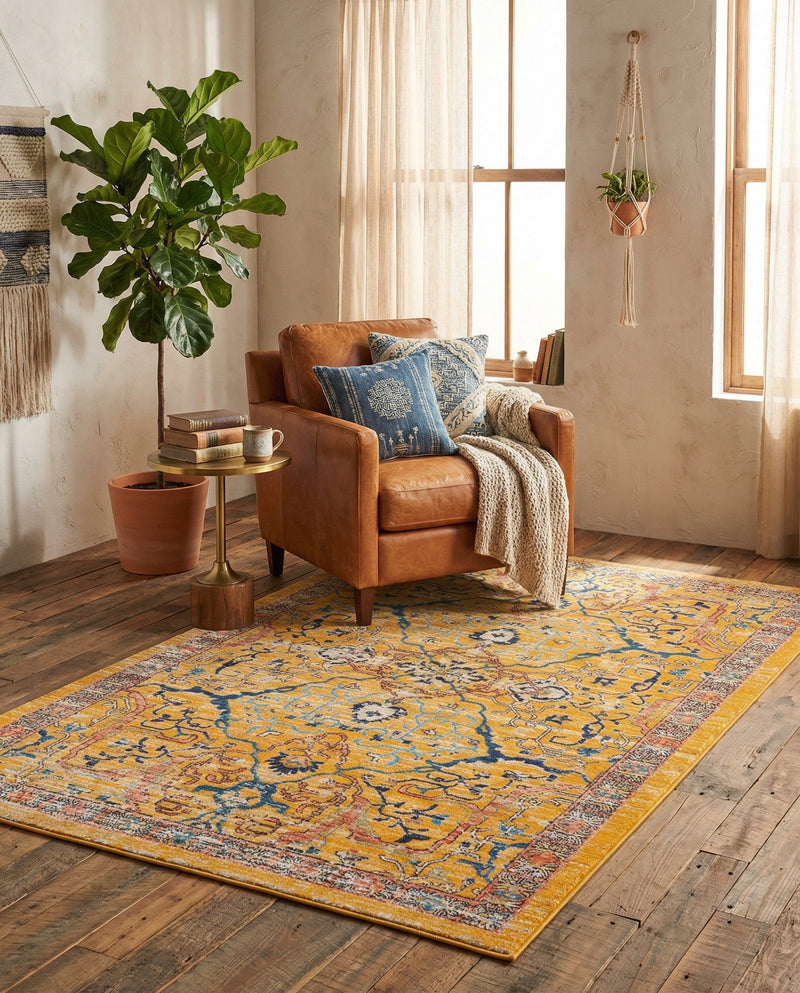 Seville Stripes Collection Area Rug -  Malaga (Yellow) Rectangle Yellow  lifestyle 20