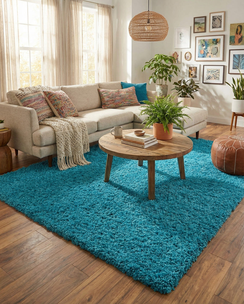 Plush Oasis Collection Area Rug - Serenity (Turquoise) Rectangle Turquoise  lifestyle 28