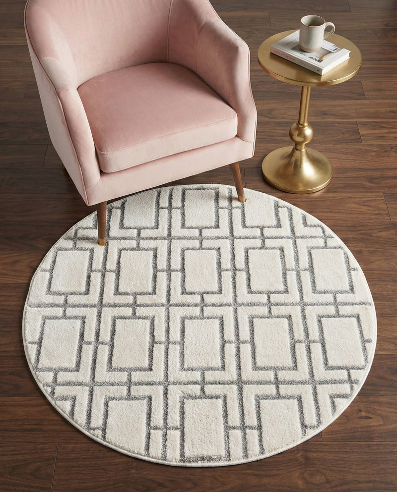Hollywood Luxe Collection Area Rug -  Beverly (White Silver) Round White Silver  lifestyle 50