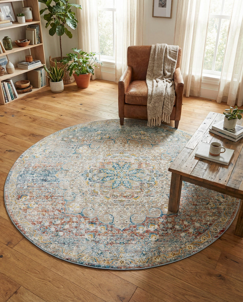 Coastal Haven Collection Area Rug - Seabreeze (Multi) Round Multi  lifestyle 62
