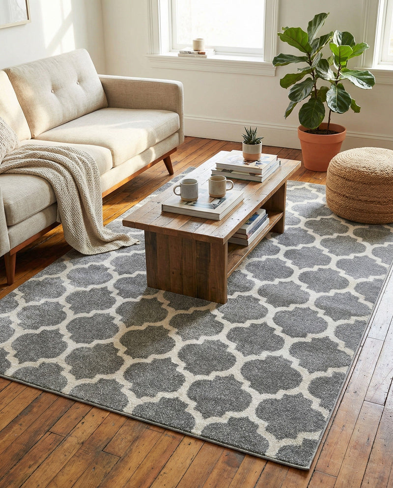 Lattice Gardens Collection Area Rug -  Bloomfield (Dark Gray) Rectangle Dark Gray  lifestyle 8