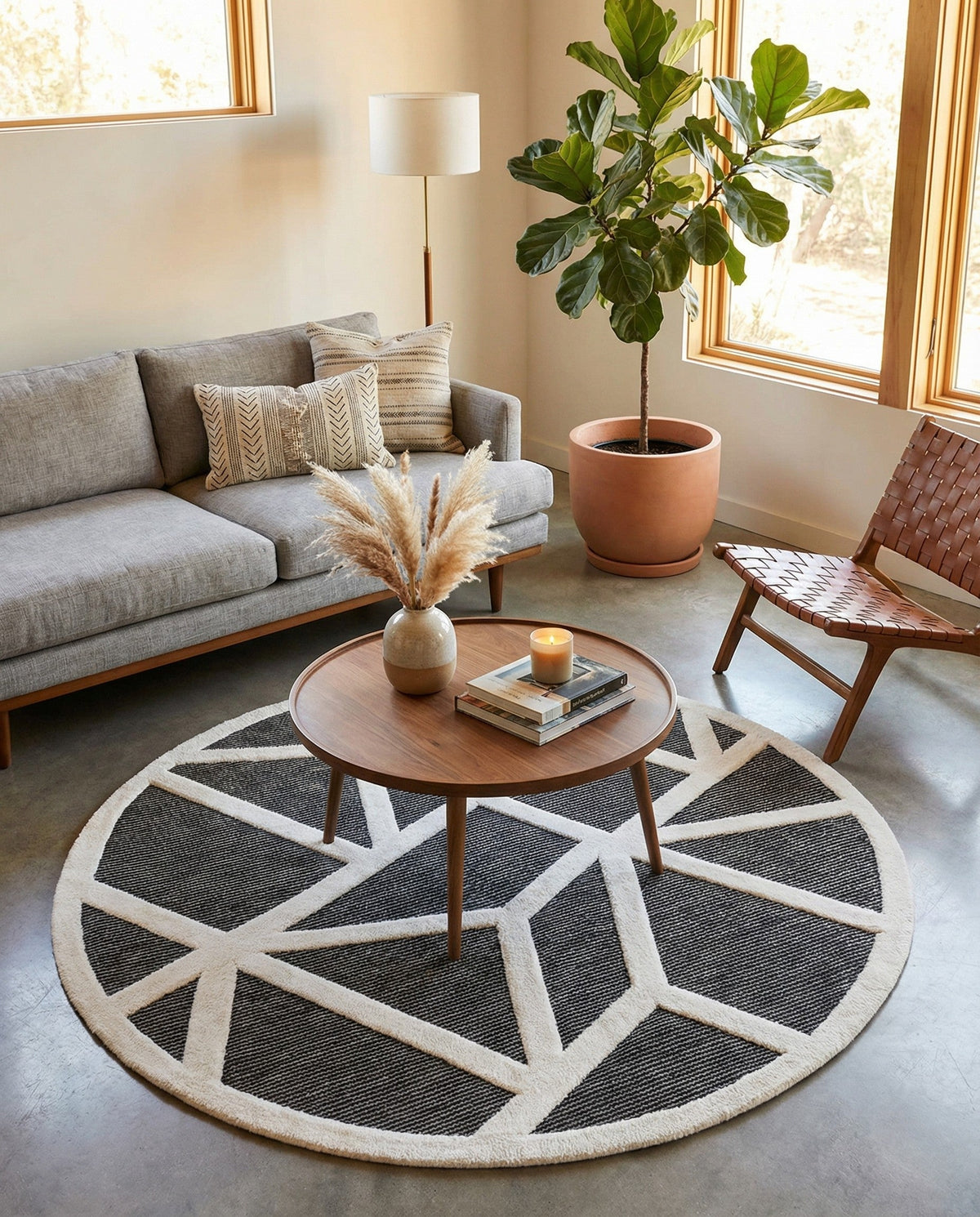 Monochrome Collection Area Rug -  Onyx Round Gray  lifestyle 122