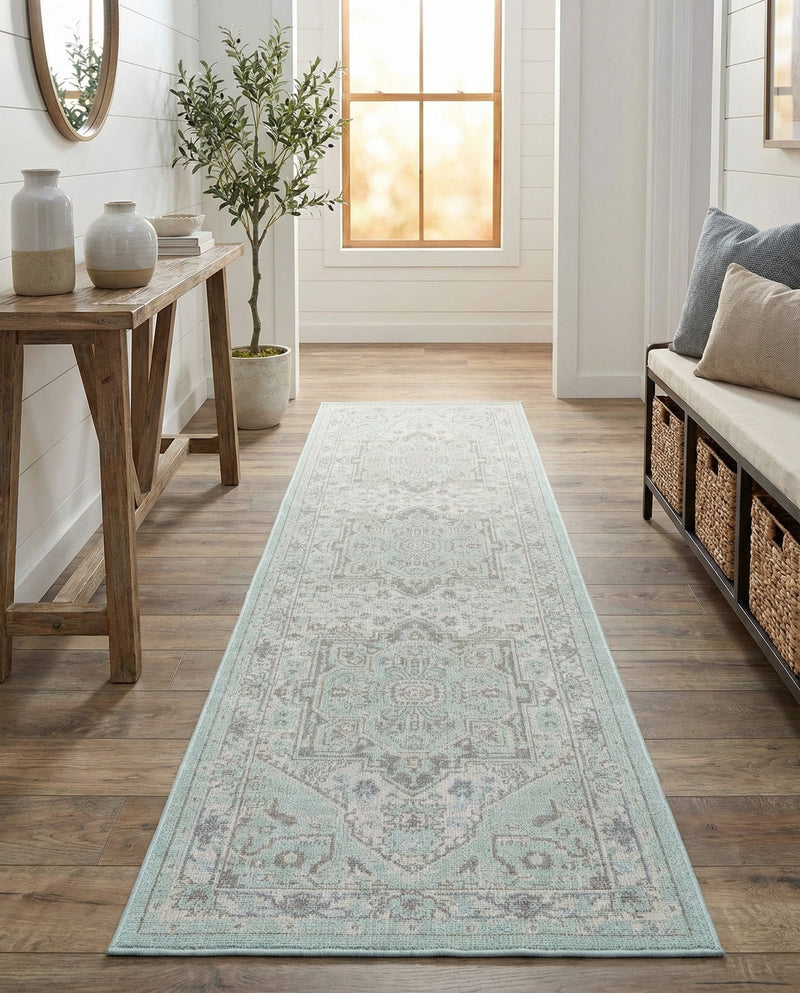 Savannah Series Collection Area Rug - Charleston (Mint) Runner Mint  lifestyle 30
